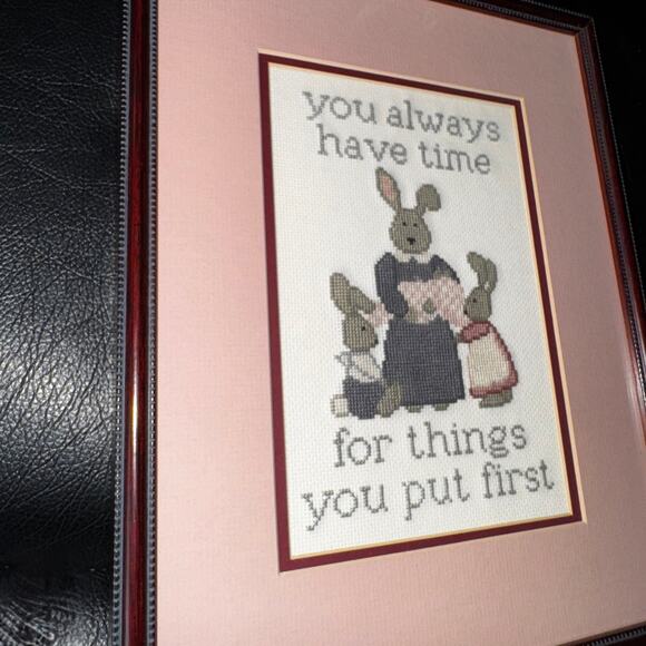 Framed Bunny Cross Stitch Art – “You Always Have Time” Quote, Collectors Gallery - Picture 3 of 6